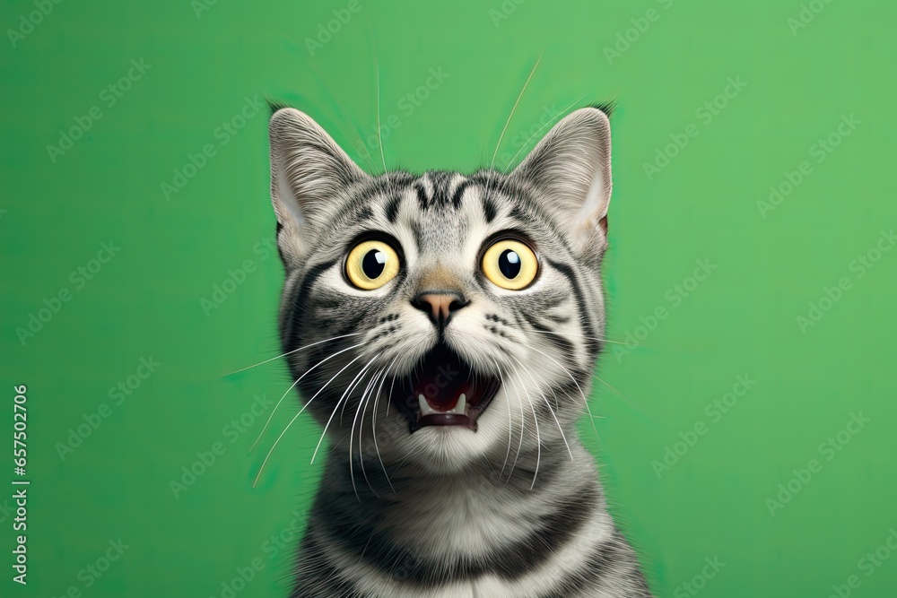 a cat looking shocked on a green background a cat looking shocked on a green background