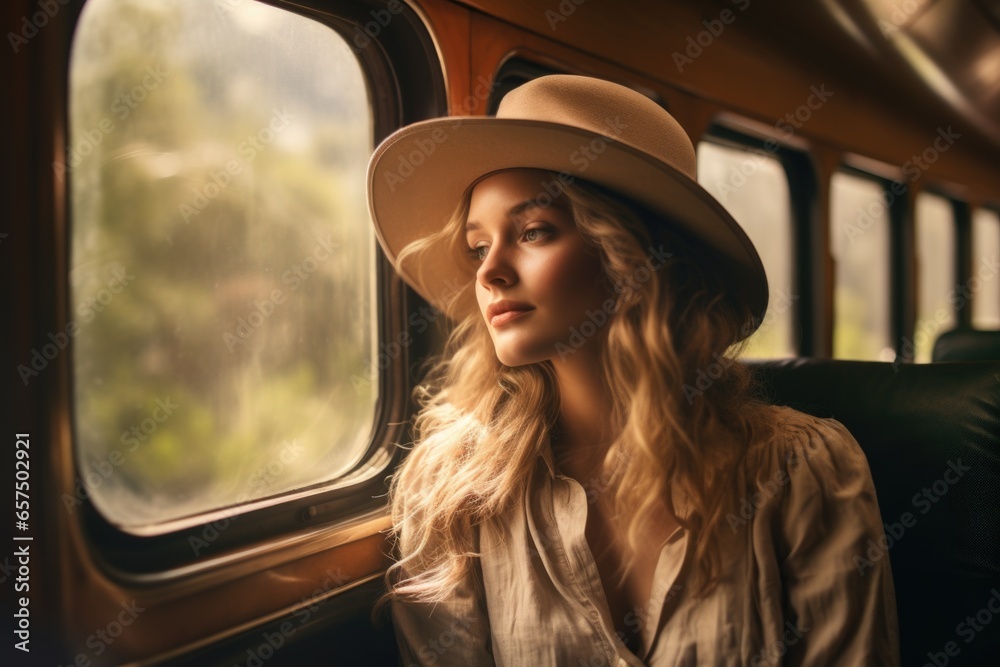 Beautiful woman portrait in train Beautiful woman portrait in train