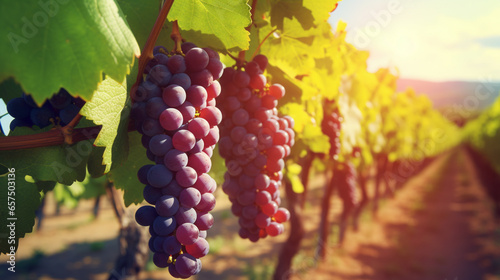 a grape clusters on a vine with sunlight on it, in the style of saturated color fields