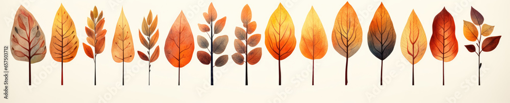 Obraz premium Set of autumn leaves of different trees and bushes. Horizontal banner