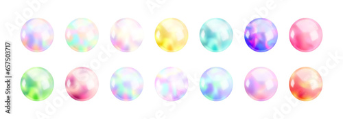 Realistic 3d holographic sphere set. Abstract Vector glossy gradient balls collection, vibrant colorful iridescent round shapes