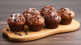 Mini chocolate chip muffins on white background, selective focus