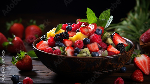 Colorful Mixed Fruit platter with Mango  Strawberry  Blueberry  Kiwi and Green Grape. Healthy food