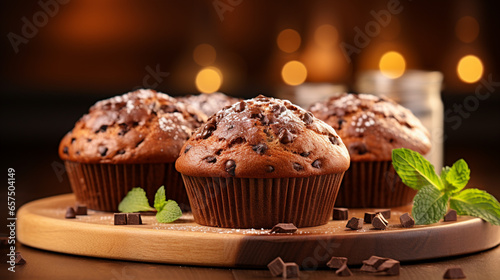 chocolate cupcake in paper container on white