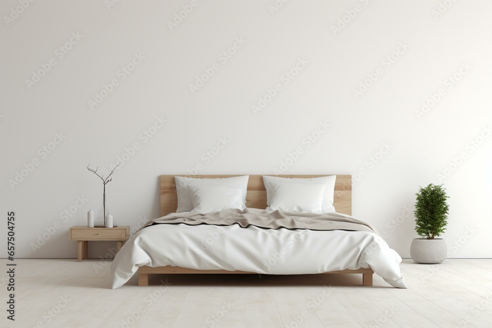 A bright, minimalist bedroom design perfect for mockups. Generative AI - obrazy, fototapety, plakaty 