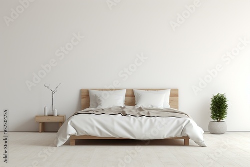A bright, minimalist bedroom design perfect for mockups. Generative AI