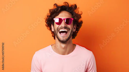 Man laughing with sunglasses photo