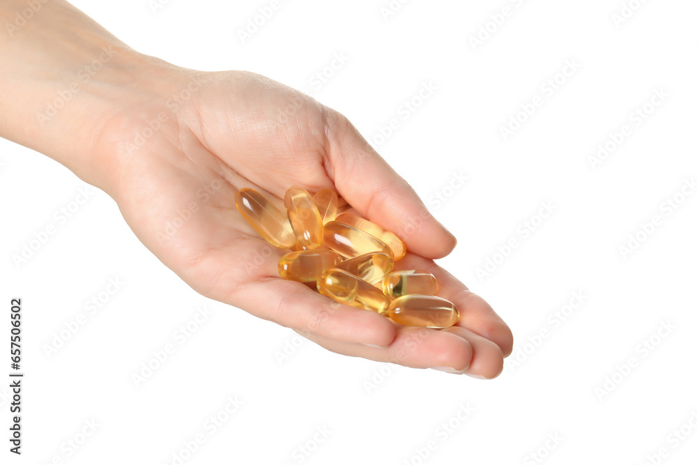 PNG,Omega pills in hand, isolated on white background PNG,Omega pills in hand, isolated on white background