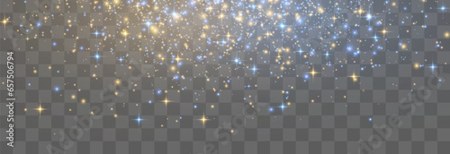 Vector magical light dust, dusty shine. Flying particles of light. Christmas light effect. Sparkling particles of fairy dust glow in transparent background. Vector illustration on png.