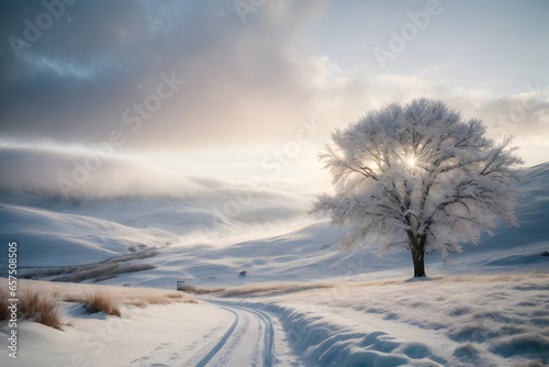 A beautiful winter landscape with snow