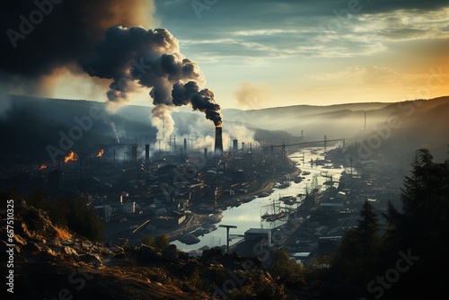 photograph of industry metallurgical plant dawn smoke smog emissions bad ecology