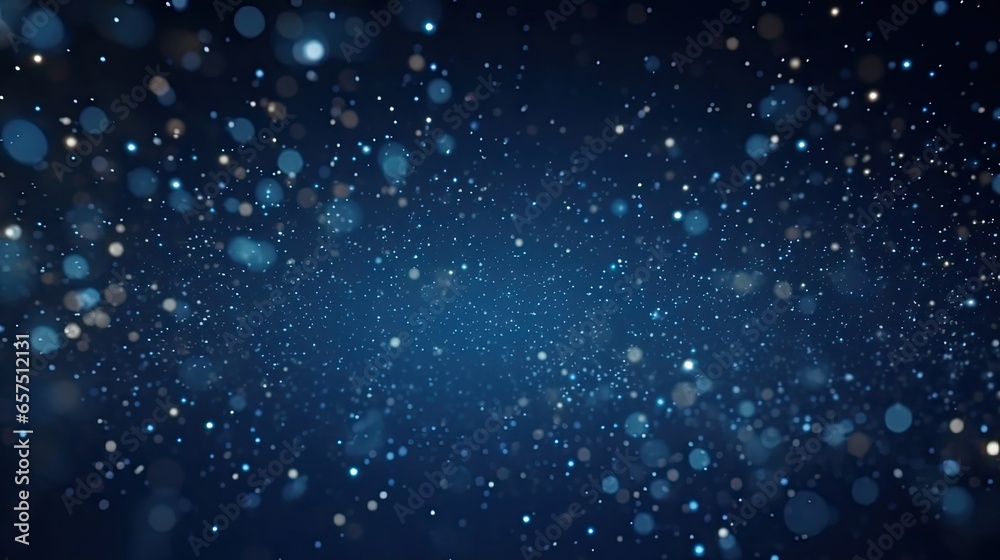 Abstract Dark Blue Bokeh. Festive Celebration Background with Dust Particles and 4K Render. - obrazy, fototapety, plakaty 