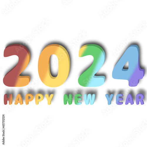 Happy New Year, New Year's Day 2024 colorful letters Rainbow Pastel and the shadow of the lett