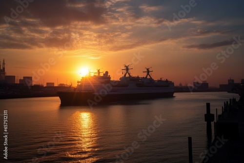 Sunrise on a new year's day at Yokohama Port. Generative AI