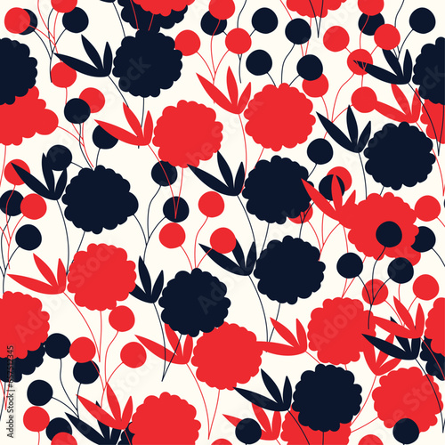 Monochrome Botanical contemporary floral seamless pattern. Monochrome Flowers, Garden. Modern seamless flowers pattern. Hand drawn unique print. Fashionable template. Monochrome Abstract Flowers.
