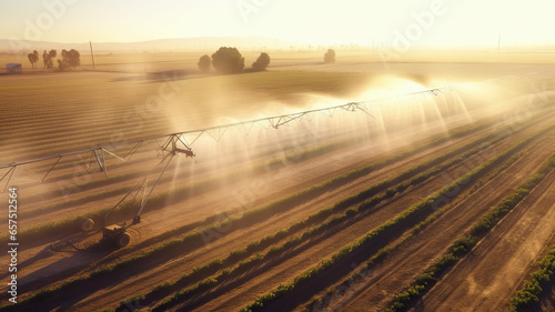 watering crop for more growth. Center pivot system irrigation. Watering crop in field at farm.generative ai photo