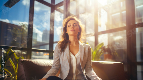 Woman Cultivating a Positive Attitude in Business: Flow, Job Satisfaction, Confidence, and Zen-like Focus.