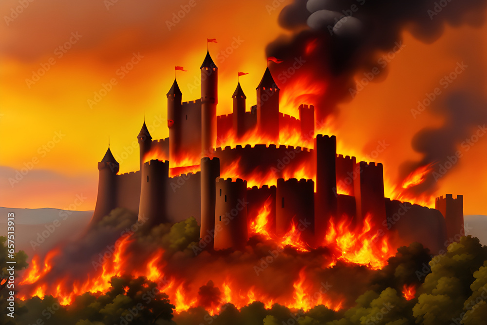 castle in the burned. Generative AI