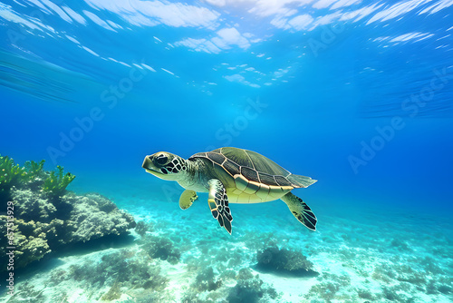 green sea turtle swimming  Generative AI 