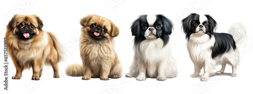 Valokuva Pekingese and japanese chin dog, sitting and standing