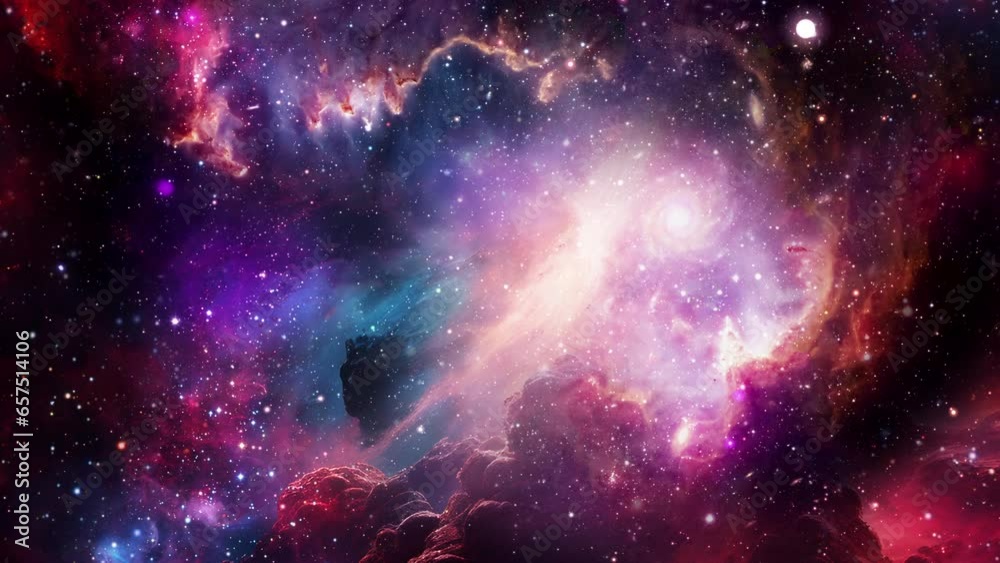 Galaxy space travel glow pink purple orange red nebula milky way cloud in deep space abstract sci fi background  . 4K 3D seamless loop Sci-Fi Space flight to glow energy gas dust cloud nebula. Galaxy 