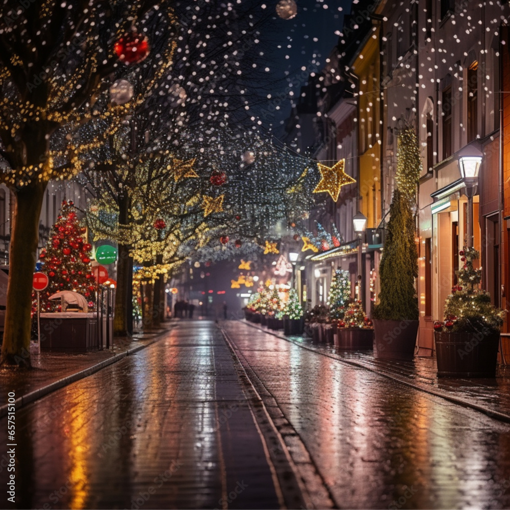 Christmas lights on the street, Christmas decorations on the street, Christmas celebrations on the street