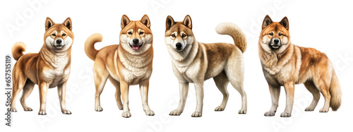 Shiba inu and akita dog, sitting and standing. Isolated on transparent background photo