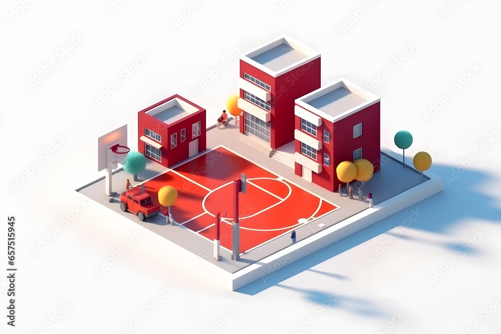 Basketball Court in the playground 3d rendering Basketball Court in the playground 3d rendering
