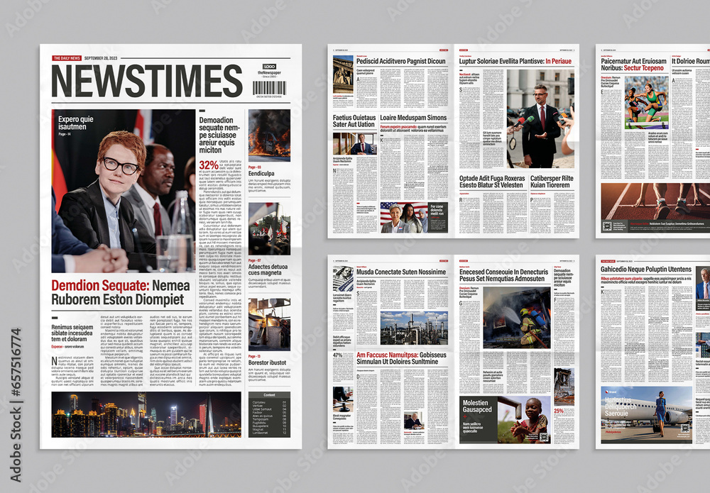 Modern newspaper layout stock template adobe stock