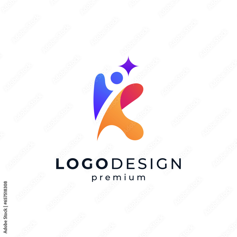 Obraz premium colorful people and star for childcare, charity, social, education or orphanage logo design