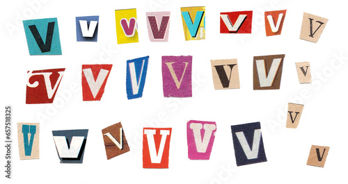 Letter V, Retro Magazine Newspaper Cutout Letter