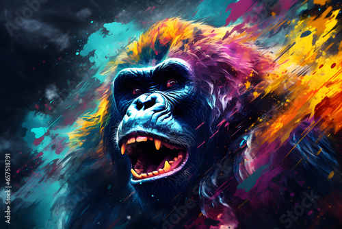 Colorful gorilla on a black background