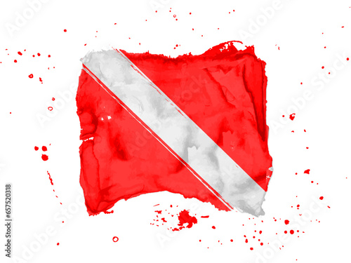 Diver Down Flag brush stroke background.  Scuba flag watercolor. Flag Diver Down on transparent backrgound for your web site design, logo, app, UI.  EPS10. Vintage Style 