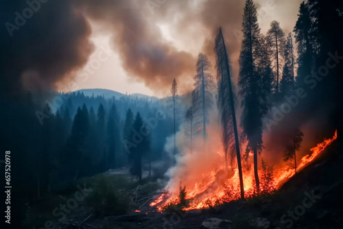 Forest fire in the mountains