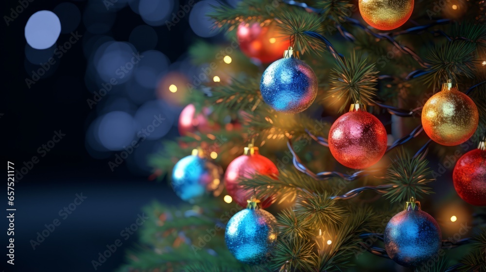 Photo of a beautifully decorated Christmas tree with colorful lights