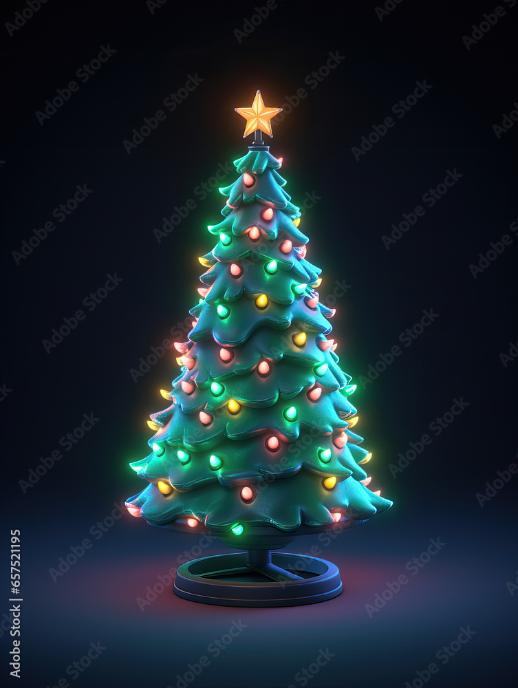 Cartoon Christmas Tree Illustration, Generative AI Cartoon Christmas Tree Illustration, Generative AI