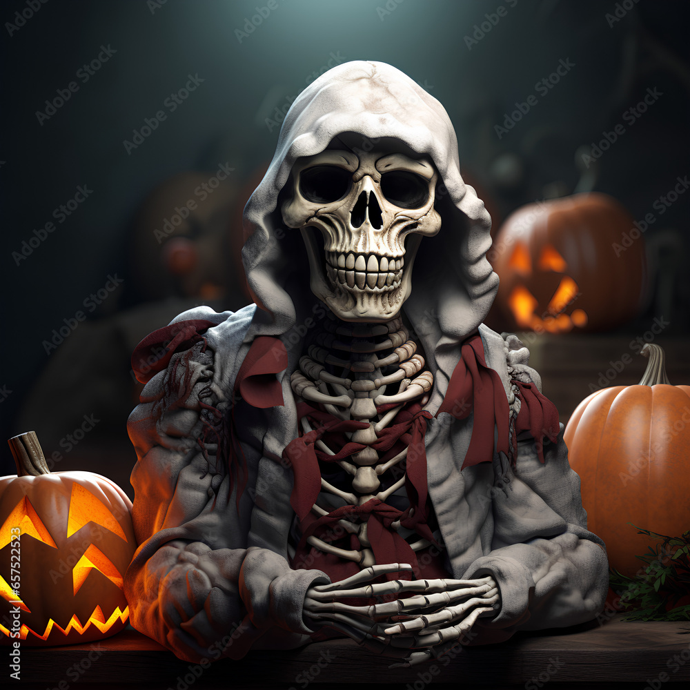 halloween skull with pumpkin illustration halloween skull with pumpkin illustration