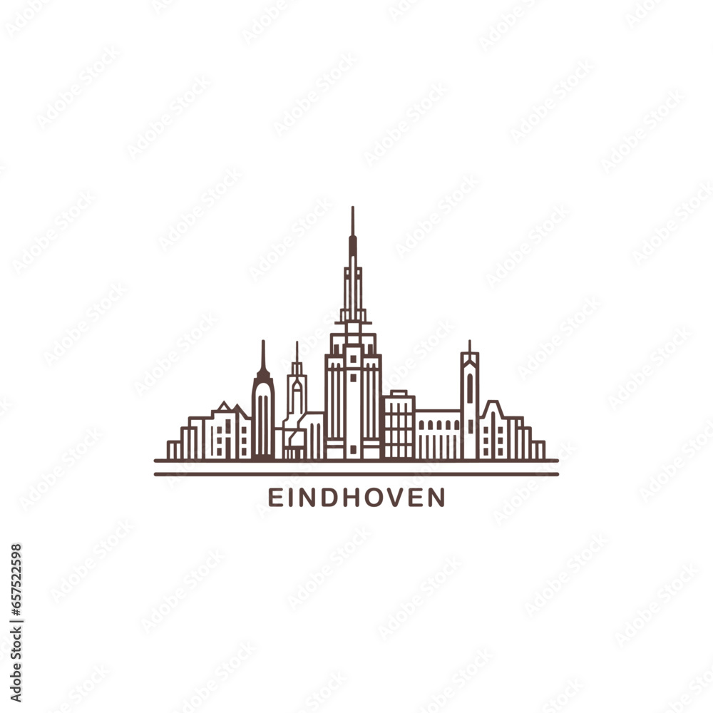 Eindhoven Netherlands cityscape skyline city panorama vector flat modern logo icon. Holland region emblem idea with landmarks and building silhouettes. Isolated graphic