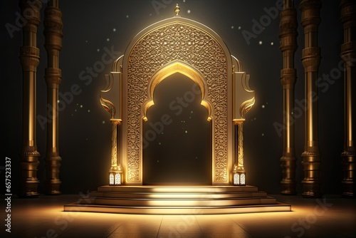 Ramadan kareem or eid al fitr, background with golden arch, with golden arabic pattern, background for holy month of muslim community Ramadan Kareem