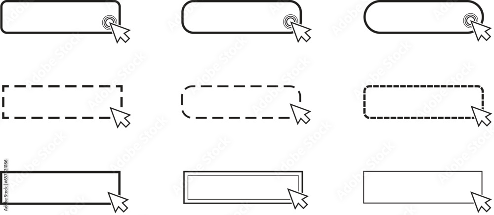 Click here button with arrow pointer clicking. Blank click here web button set. Button Vector illustration - obrazy, fototapety, plakaty 