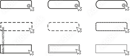 Click here button with arrow pointer clicking. Blank click here web button set. Button Vector illustration