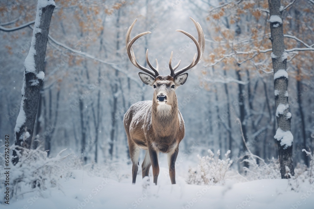 Enchanting Winter Forest Scene with Deer for Christmas Enchanting Winter Forest Scene with Deer for Christmas