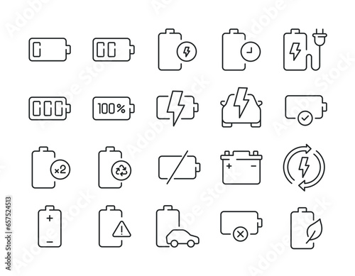 Battery thin line icons. Editable stroke. For website marketing design, logo, app, template, ui, etc. Vector illustration.