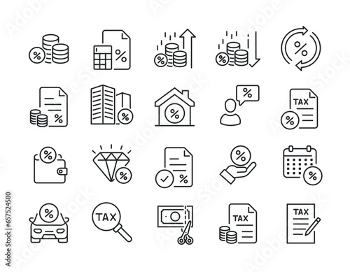 TAX thin line icons. Editable stroke. For website marketing design, logo, app, template, ui, etc. Vector illustration.