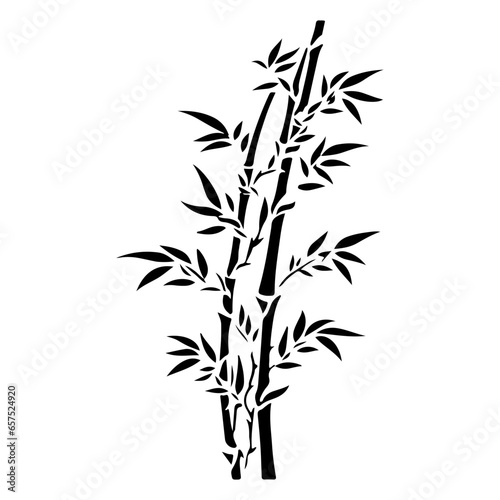 Set of bamboo silhouette on white background. Black bamboo stems, branches and leaves. 