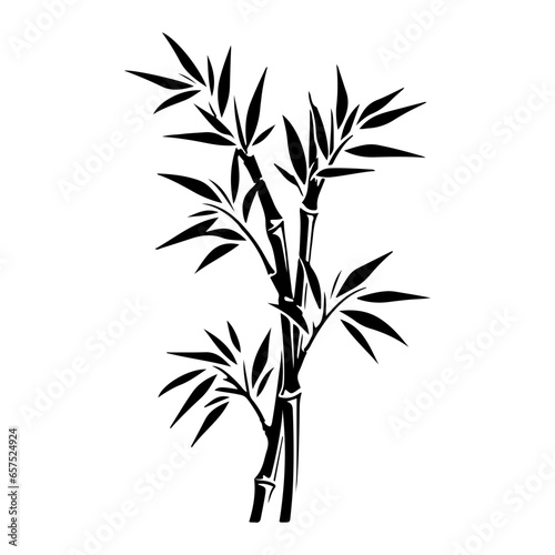 Set of bamboo silhouette on white background. Black bamboo stems, branches and leaves.

