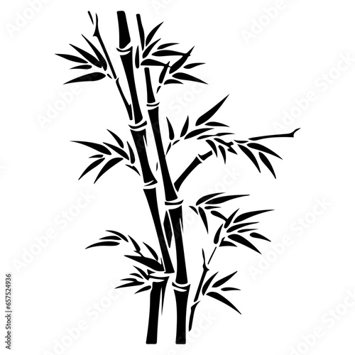 Set of bamboo silhouette on white background. Black bamboo stems  branches and leaves. 