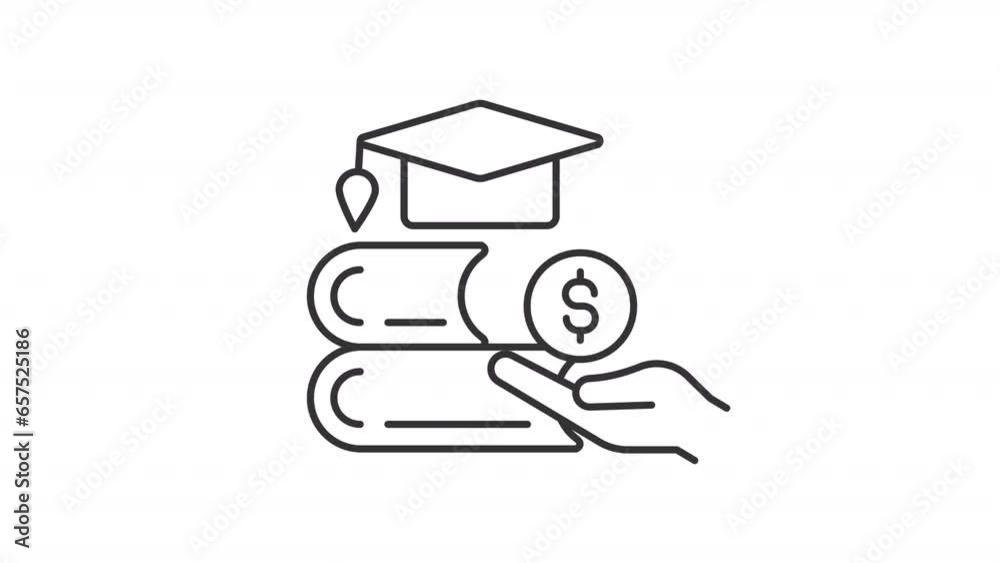 2D black simple thin line animation of tuition reimbursement, HD video with transparent background, seamless loop 4K video representing employee perks and bonuses. 2D black simple thin line animation of tuition reimbursement, HD video with transparent background, seamless loop 4K video representing employee perks and bonuses.