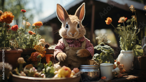 easter rabbit and easter eggs in garden © STUDIAROZA