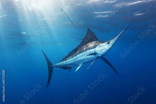 White sailfish with stripes, a large marlin in the open sea for sports fishing. Generative AI